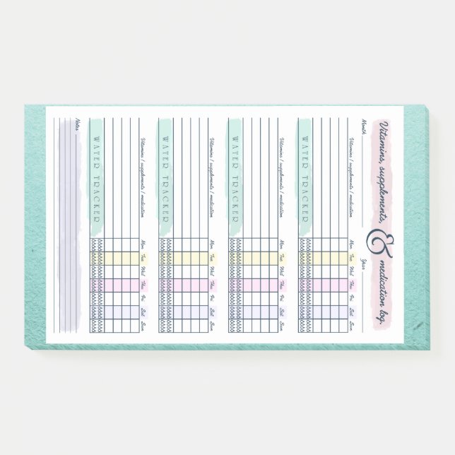Weekly Meds Vitamin and Water Tracker  Post-it Notes (Front)