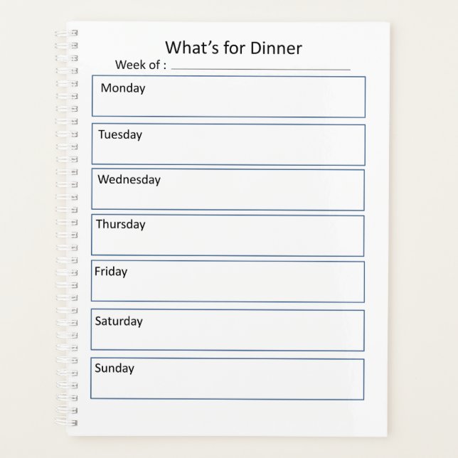 Weekly Menu Dry Erase Board - What's For Dinner -  Planner (Front)