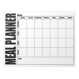Weekly Menu Meal Planner Black & White Notepad