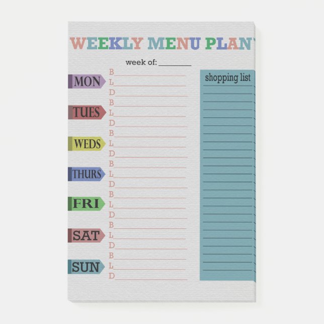 Weekly Menu Plan Post-it Notes (Front)