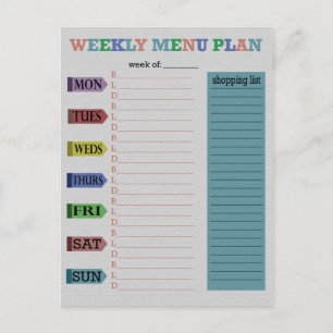 Weekly Menu Plan Postcard