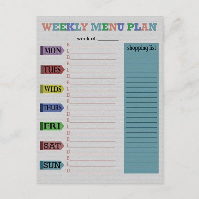 Weekly Menu Plan Postcard (Front)
