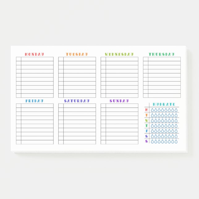 Weekly Organizer - To Do List - Hydrate Post-it Notes (Front)