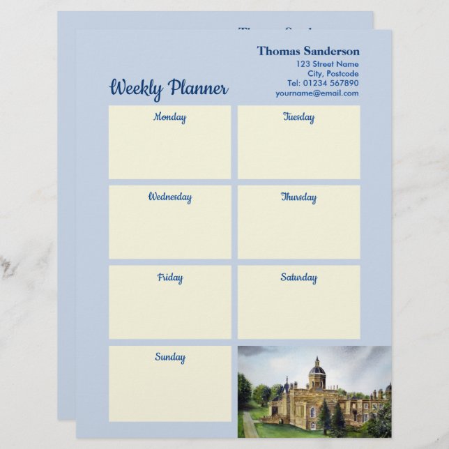 Weekly Planner Castle Howard Yorkshire England Letterhead (Front/Back)