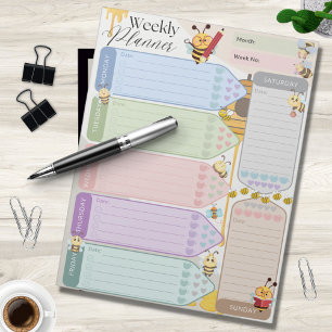 Weekly Planner Cute Bee Honey Themed Multicolored Notepad