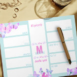 Weekly Planner Daily To Do Pink Butterfly Monogram Notepad<br><div class="desc">Monogrammed custom weekly planner with 12 sections for you to prioritize tasks, organize your week and keep your doodles in one spot! The design features delicate butterflies in a pretty colour palette of mint turquoise pink and lilac. The template is set up for you to add your name and initial...</div>