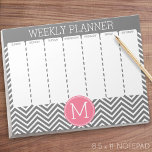 Weekly Planner Grey & Pink Chevrons with Monogram Notepad<br><div class="desc">A preppy design in fresh,  cheerful colours. If you need to adjust the monograms,  click on the customize it button and make changes.</div>