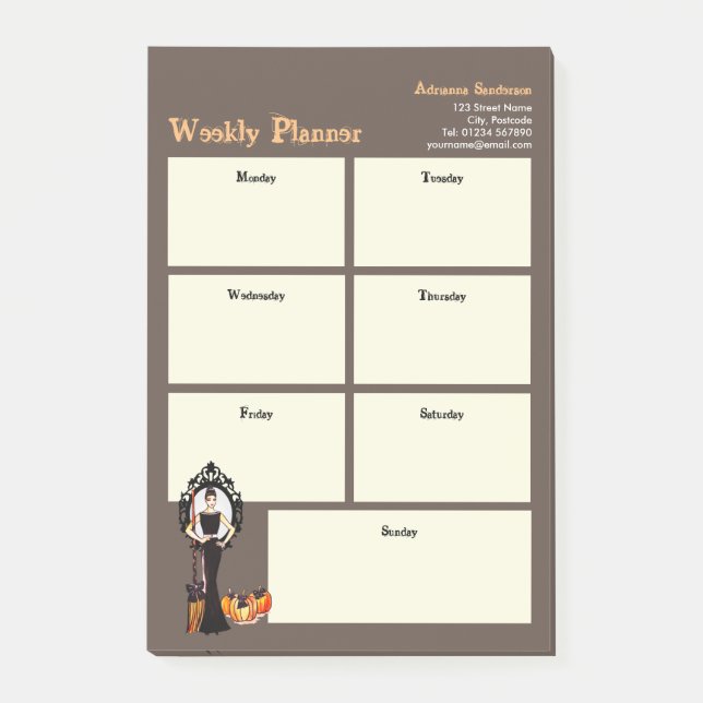 Weekly Planner Halloween Classic Witch Black Dress Post-it Notes (Front)