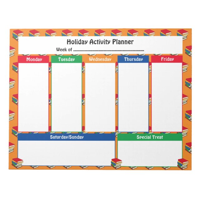 Weekly Planner HOLIDAY ACTIVITY | BOOKS Tear Away Notepad (Front)