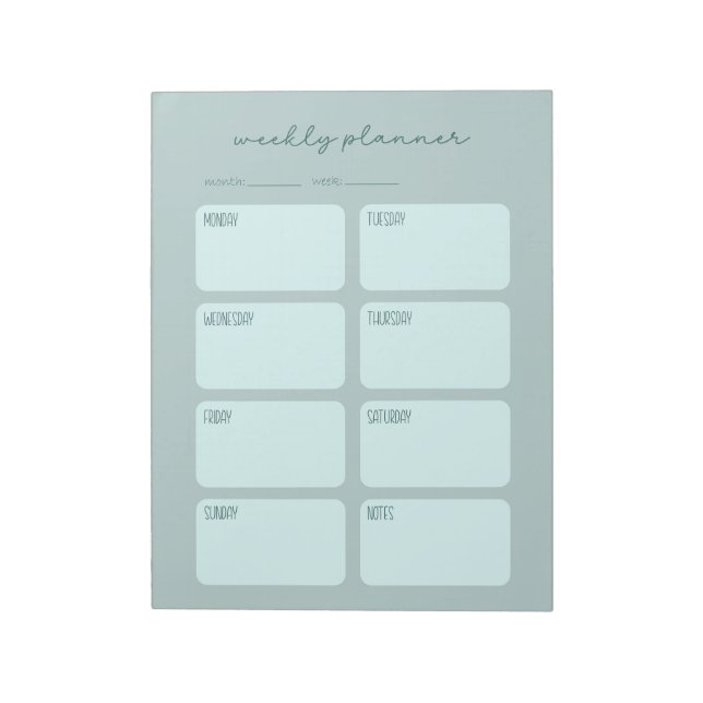 Weekly Planner Minimal Turquoise Notepad (Rotated)