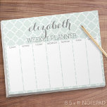 Weekly Planner Mint & Grey Quatrefoil Pattern Notepad<br><div class="desc">A beautiful and feminine design that is perfect for any girly girl or even a bride. If you need to move items around, click on the design area to make changes.</div>