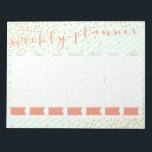 Weekly Planner Notepad<br><div class="desc">This weekly planner notepad features a mint striped background,  "gold" confetti,  with blush calligraphy and flags on each day of the week to write in the date!</div>