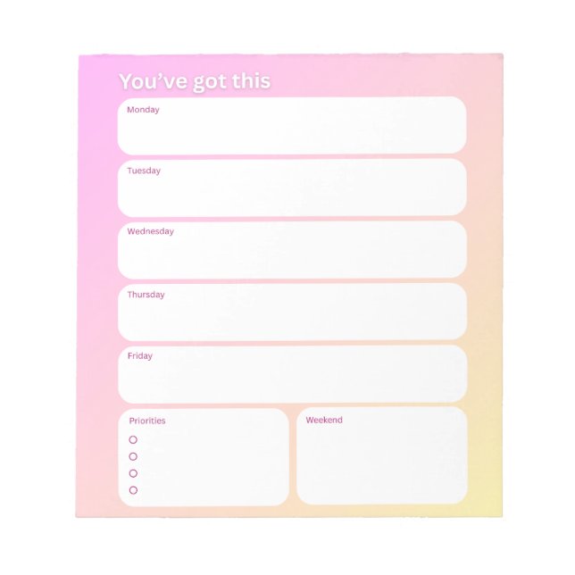 Weekly Planner Notepad – Weekday Layout (Front)