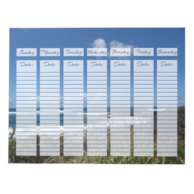 Weekly Planner Ocean Waves Photograph Beach Grass Notepad (Front)