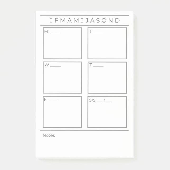 Weekly Planner Post It Notes Pad 4"x 6" (Front)