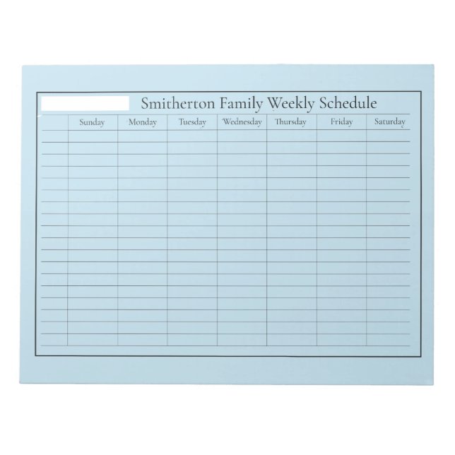 Weekly Planner Schedule Sky Blue Notepad (Front)