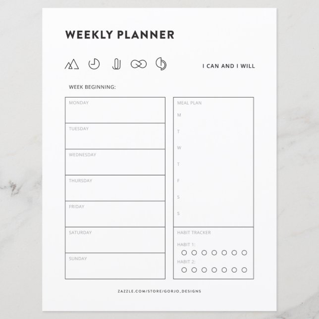 Weekly planner schedule to do list menu organizer (Front)