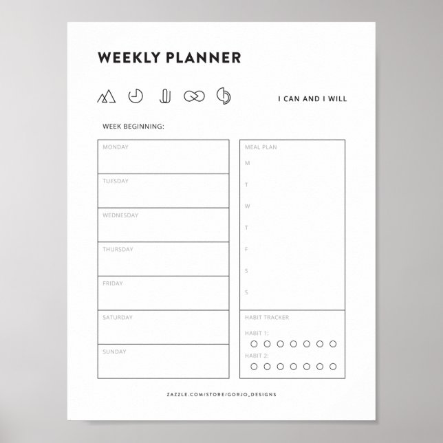 Weekly planner schedule to do list menu organizer poster (Front)