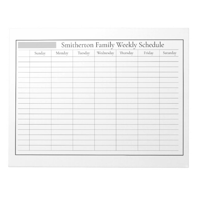 Weekly Planner Schedule White Grey Notepad (Front)
