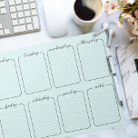 Weekly Planner Simple White Editable Text Mint Notepad<br><div class="desc">Customize the colour; plus this new version of a popular seller has editable text for days of week and notes. Black and white brush script weekly planner note pad 1/4" lined days of the week.</div>