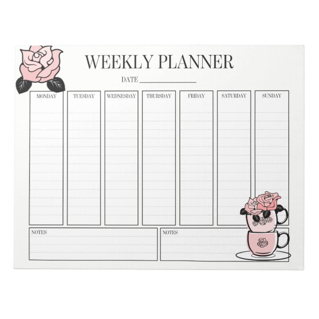 Weekly Planner Tea Teacup and Flowers Notepad (Front)