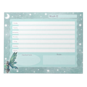 Weekly Planner Teal Fairy Art Notepad