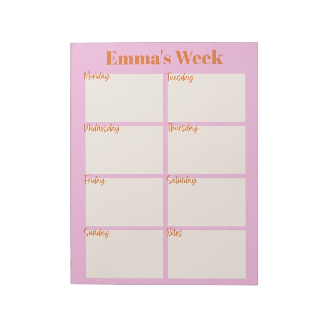 Weekly Planner To Do List Pink Monogram Name Cute Notepad (Rotated)