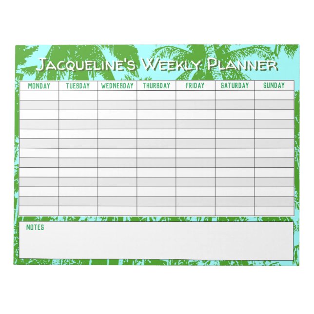 Weekly Planner to Personalise with Name Choice. Notepad (Front)