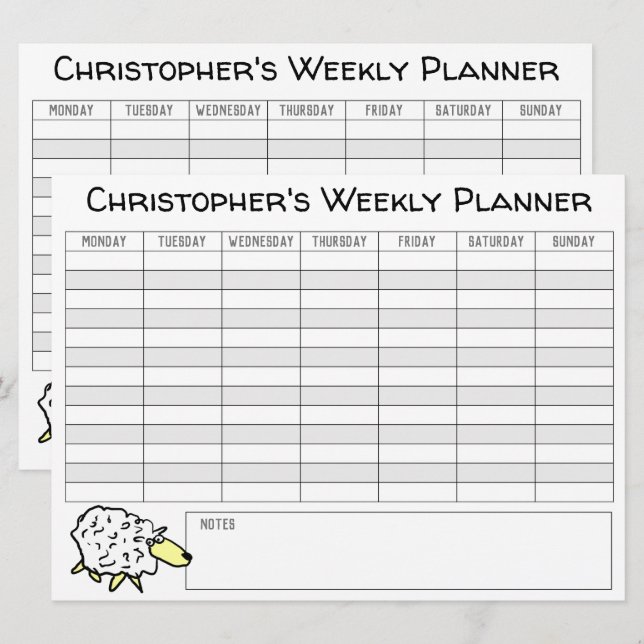Weekly Planner to Personalise with Name on a Card (Front/Back)