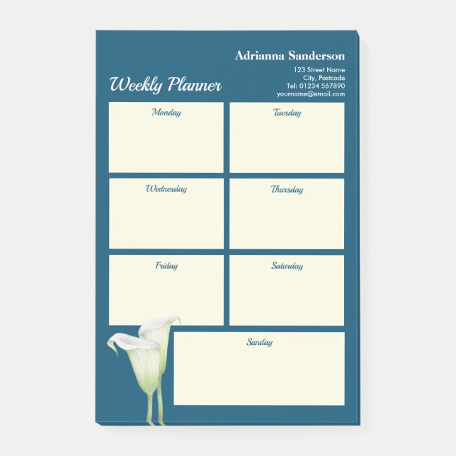 Weekly Planner White Calla Lily Illustration Post-it Notes (Front)
