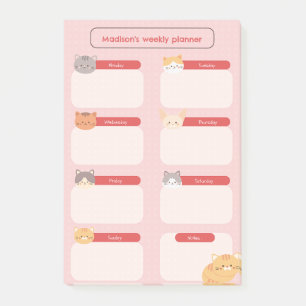 Weekly Planner with Cats Post-it Notes