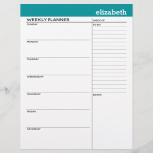 Weekly Planner with Custom Name and Colour Letterhead