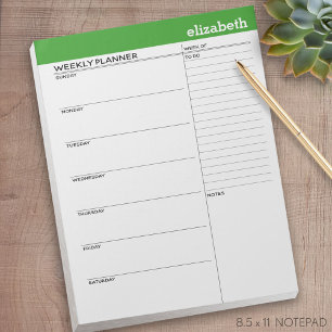 Weekly Planner with Custom Name and Colour Notepad