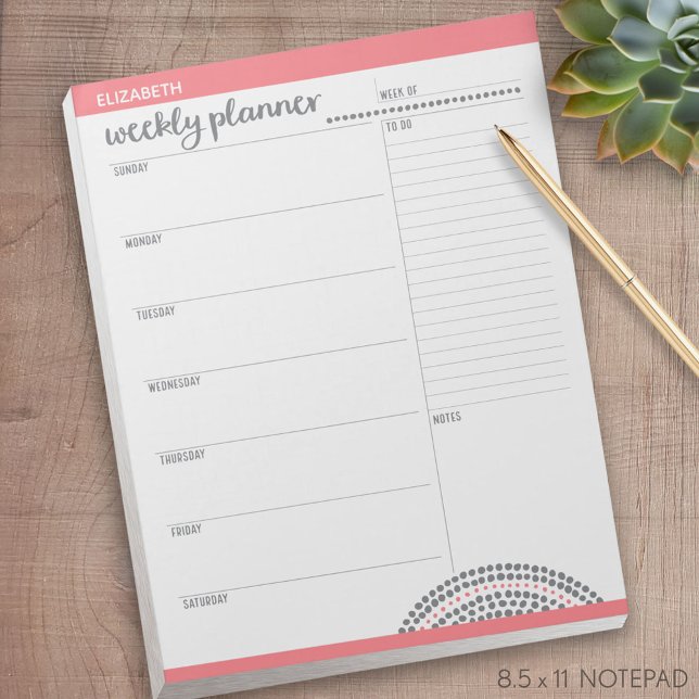 Weekly Planner with Custom Name and Colour Notepad (weekly planner notepad)