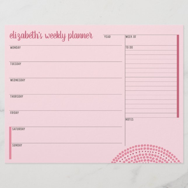 Weekly Planner with Custom Name Pink Purple Flyer (Front)