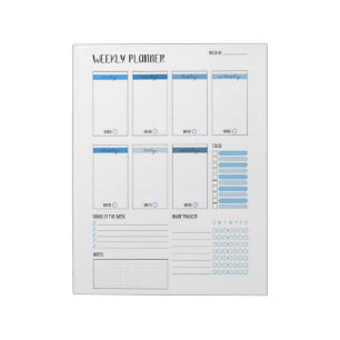 Weekly Planner with Sunday start (Blue) 8.5 x 11" Notepad