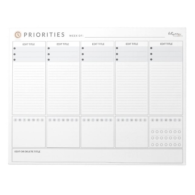 Weekly Priorities Planner  Notepad (Front)