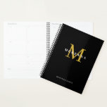 Weekly Professional Monthly Black Gold Business Planner<br><div class="desc">Chic black undated weekly monthly planner. Featuring personalized monogram with name in gold and white.</div>