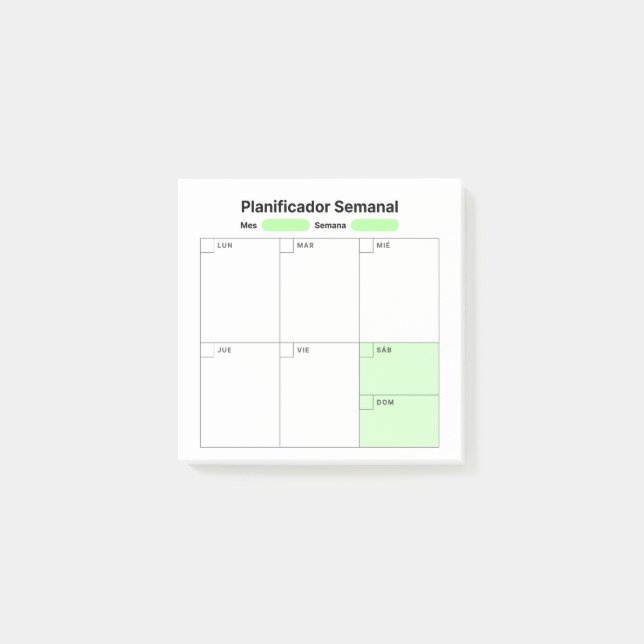 Weekly Study Planner (in Spanish) Post-it Notes (Front)