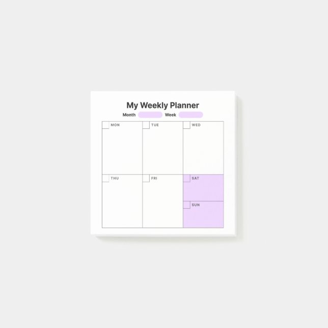 Weekly Study Planner Post-it Notes (Front)