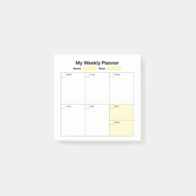 Weekly Study Planner Post-it Notes (Front)