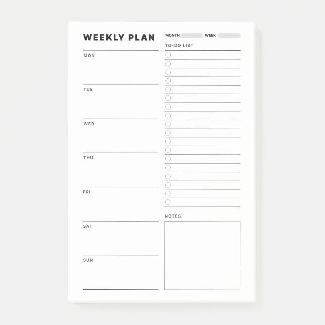 Weekly Study Planner Post-it Notes (Front)