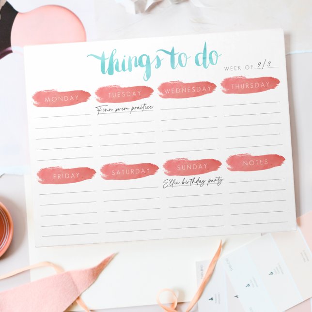Weekly To Do List Planner | Coral and Aqua Notepad