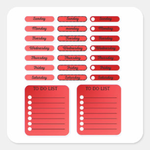 Weekly To Do List Template – Red Days of the Week Square Sticker