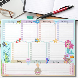 Weekly To Do List Under the Sea Mermaid Multicolor Notepad