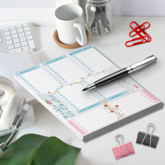 Weekly To Do List with Flower Butterfly Themed Notepad