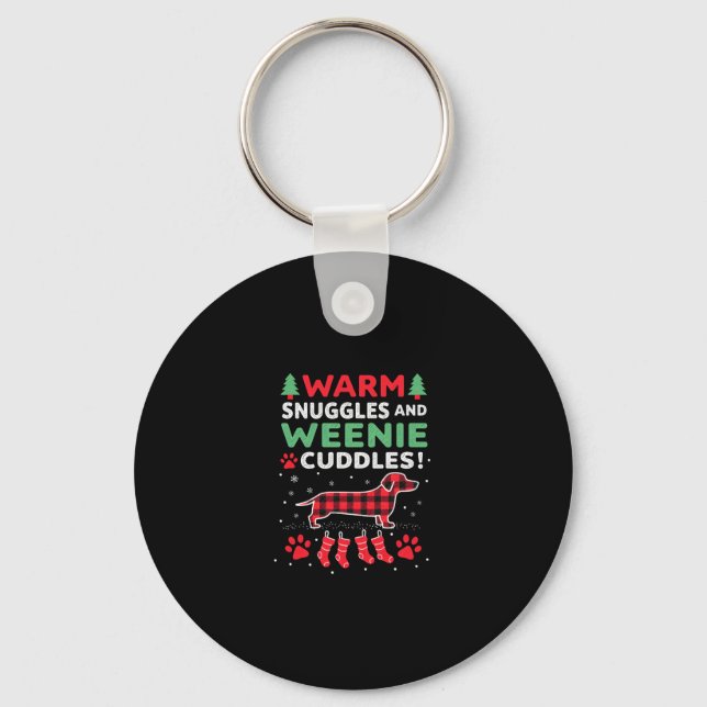 Weenie Dog Christmas Pajama Shirt Cute Weiner Ugly Keychain (Front)