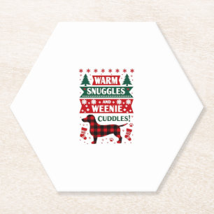 Weenie Dog Christmas Pajama Shirt Cute Weiner Ugly Paper Coaster