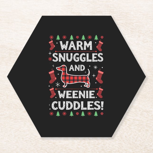 Weenie Dog Christmas Pajama Shirt Cute Weiner Ugly Paper Coaster (Front)