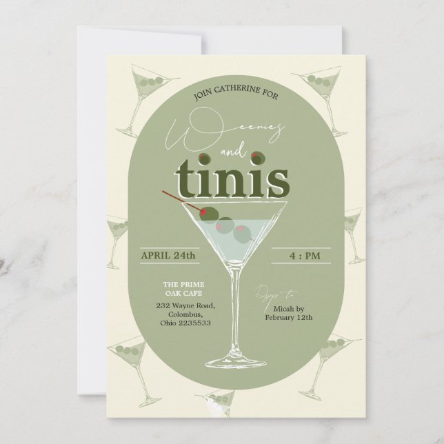 Weenies et Tinis Martini Bachelorette Invitation (Devant)